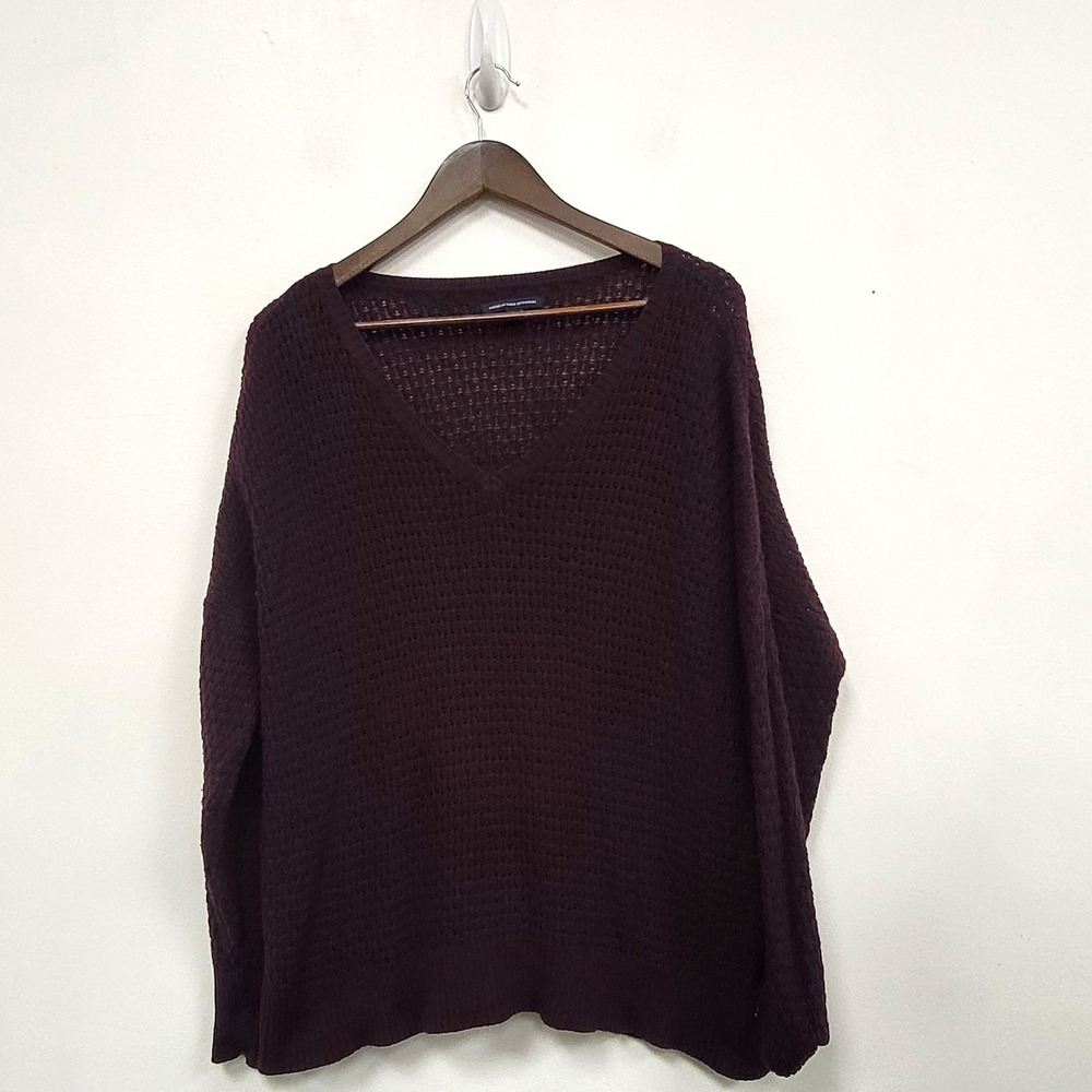 American Eagle Dark Purple Sweater Size L Y2K Elena Open Knit V Neck‎ Whimsigoth